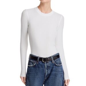 Theory White Ribbed Crewneck Top